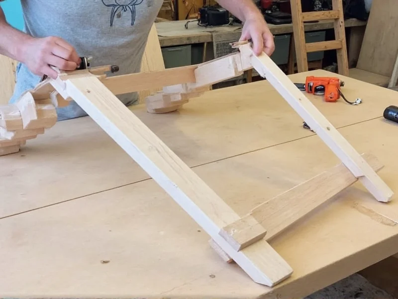 DIY folding table triangular brace installation