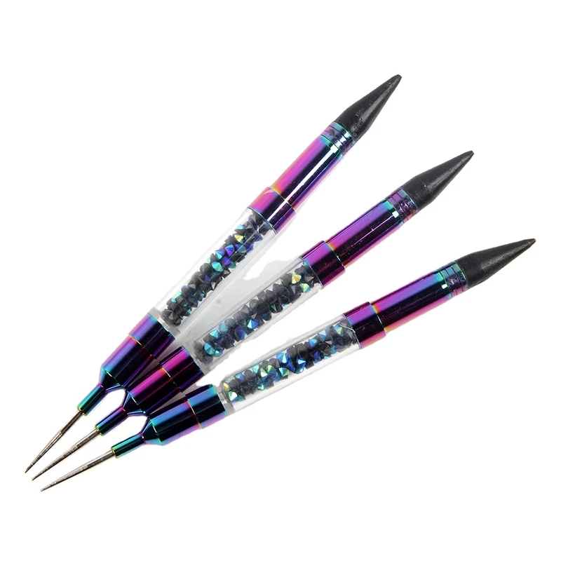 

Wholesale Dual-ended Nail wax dotting tool rhinestones picker pen ,nail art dotting pen, Rainbow