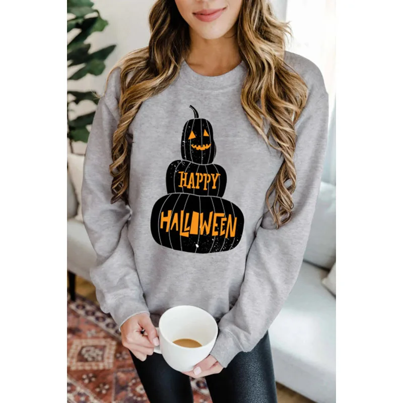 

2021 Wholesale Long Sleeve Halloween Pumpkin Women Oversized Crew Neck Pullover Sweatshirts Vendor, Customized