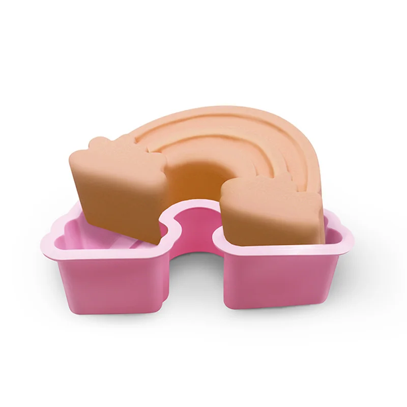 

Food Grade Hot selling Rainbow Shape Mold Silicone Handmade Cake Mold, Pink or according to your request .