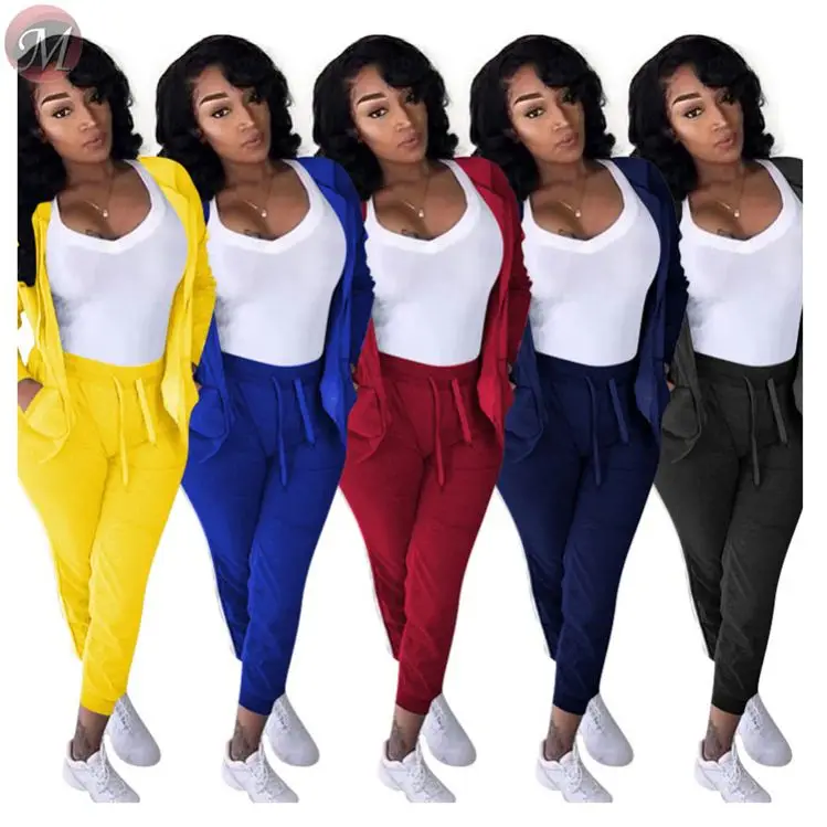 9090328 new casual long sleeve side stripe hooded sweat suit women two piece set