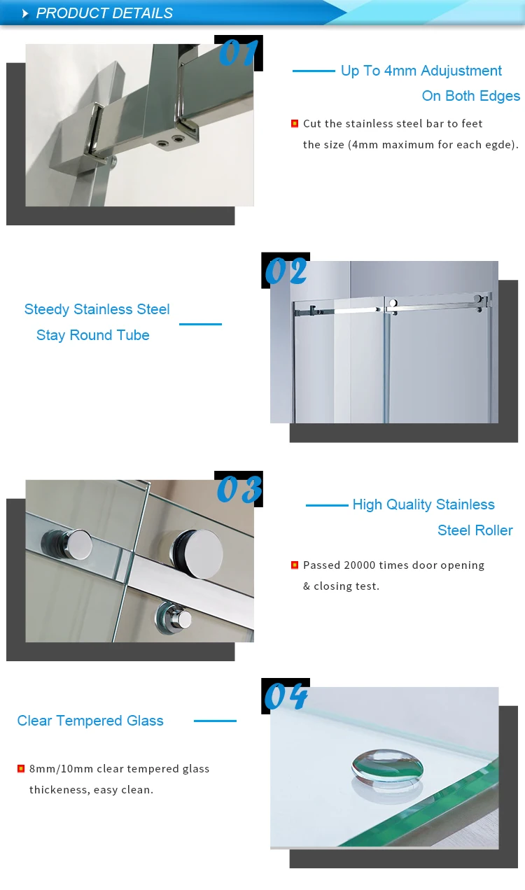 Frosted Frameless Sliding Shower Tempered Glass Bathroom Glass Door