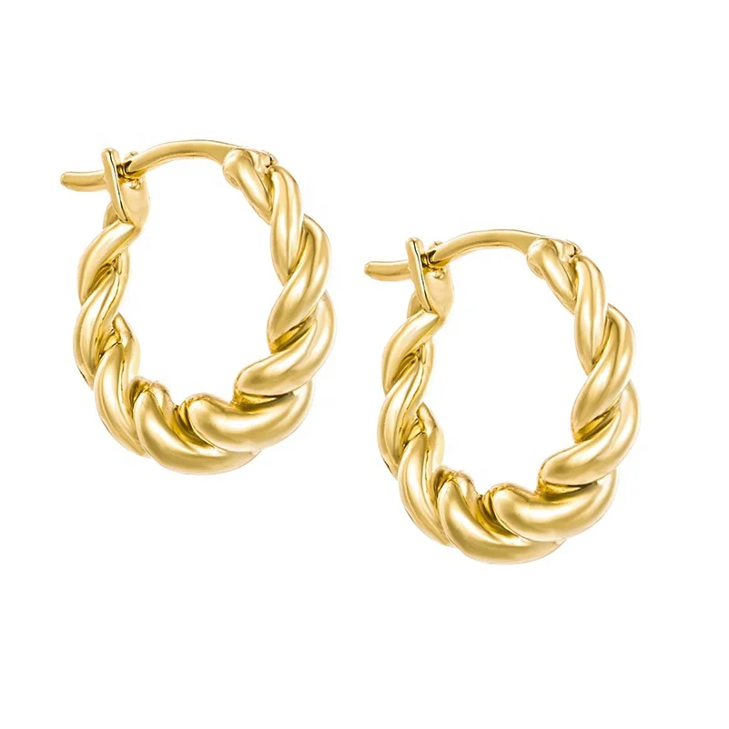 

2021 minimalist sterling silver jewelry 18K twisted hoop earrings for women