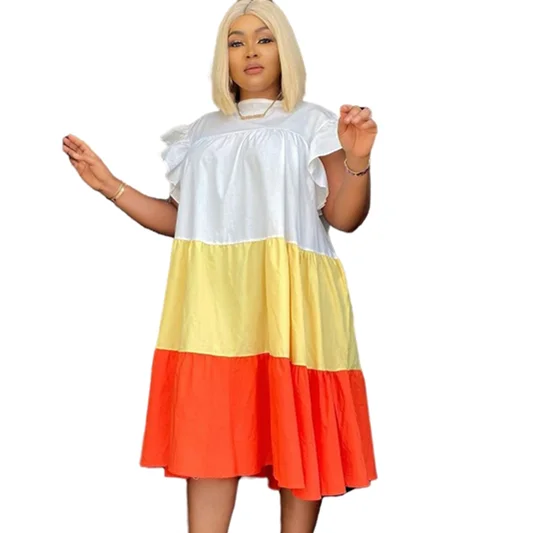 

Customized round neck sleeveless casual dresses stitching contrasting color dress loose casual plus size dresses women, Custom