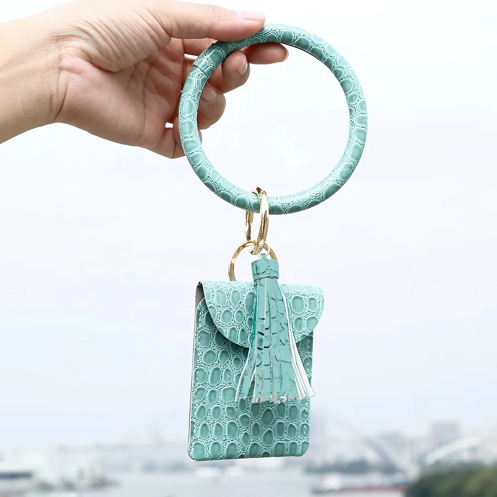 

AD. Wrist Wallet Crozzling Handmade Card Bag Key Chain Wrist Ring Key Chain PU Leather Animal Wallet for Women, 6 colors