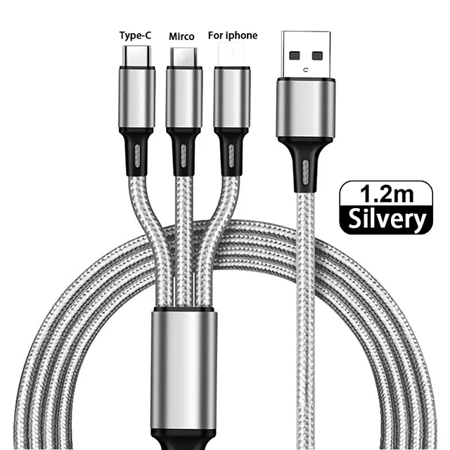 

Free Sample Nylon Braided Mobile Phone One to Three Data Line