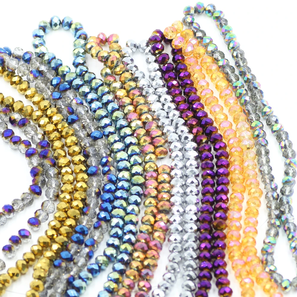 

Faceted Glass Rondelle Beads For Jewelry Making Adults Bulk Crystal Lampwork Beading Charm Bracelet DIY Crafts 130pcs/strand, White black pink red green purple orange yellow silver champagne