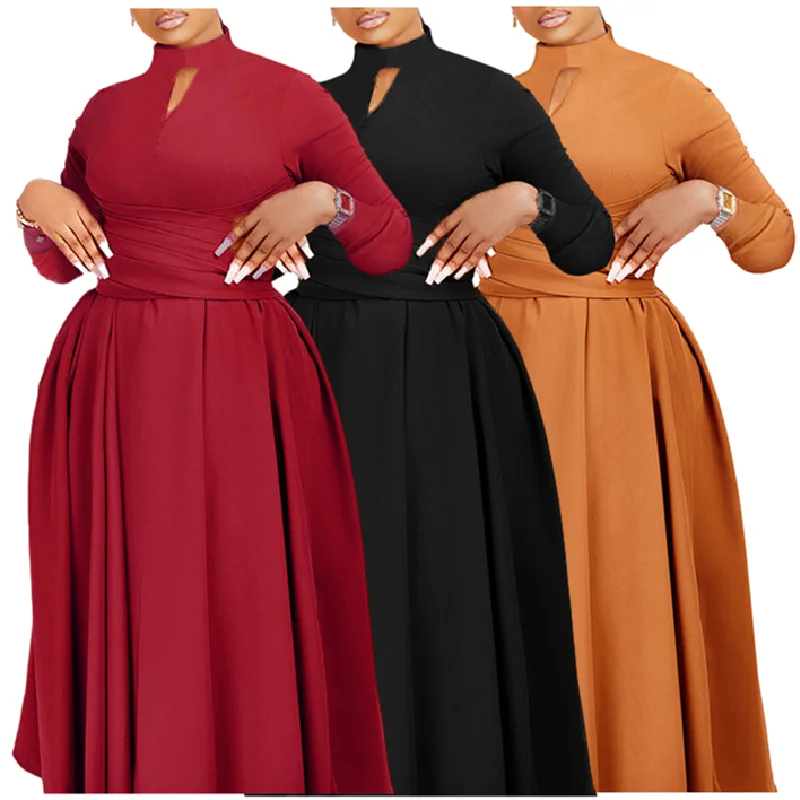 

D3252 Latest Design Casual Dresses Elegant Long Sleeve Ruched A-line Party Dresses Women African Dress