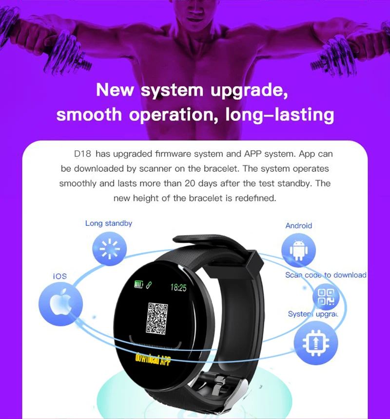 D18 Hotsale Smart Watch Waterproof Pedometer Activity Tracker Smartwatch With Blood pressure Blood oxygen Smart Wristband