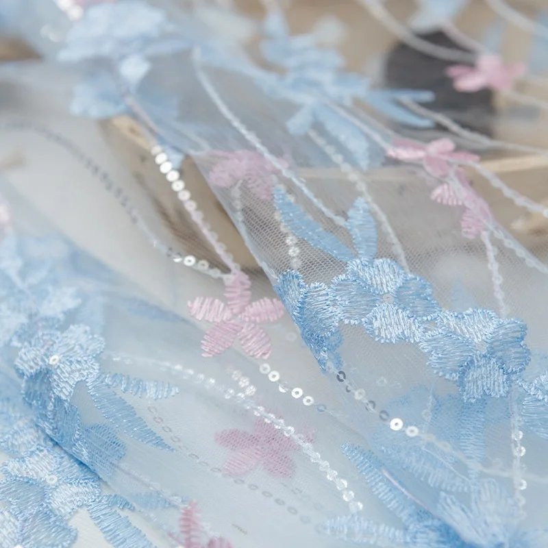 

Latest embroidered flower lace fabric with sequins for dresses, As pictured