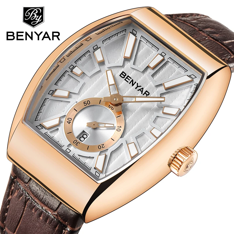 

Benyar 5136 hot sell personalised man timepiece exclusive Genuine Leather band waterproofing Calendar storage business watch set