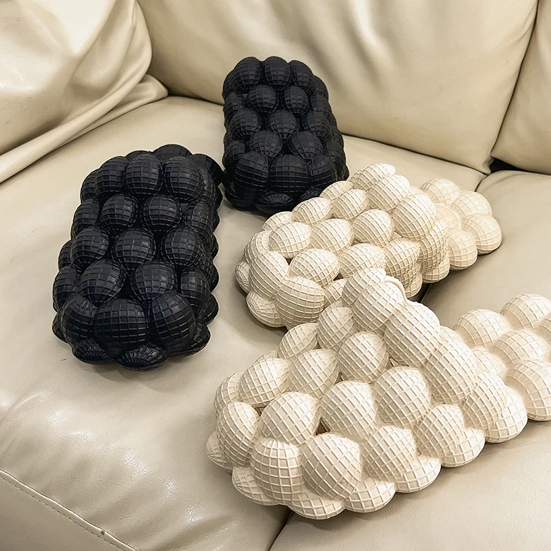 

2022 Summer Sandals Women Unisex Big Size Comfortable Slides Shoes Bubble Slippers, Black/beige