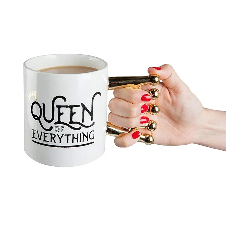 

creative custom queen of evrything luxury golden crown handgrip porcelain mug cup, White