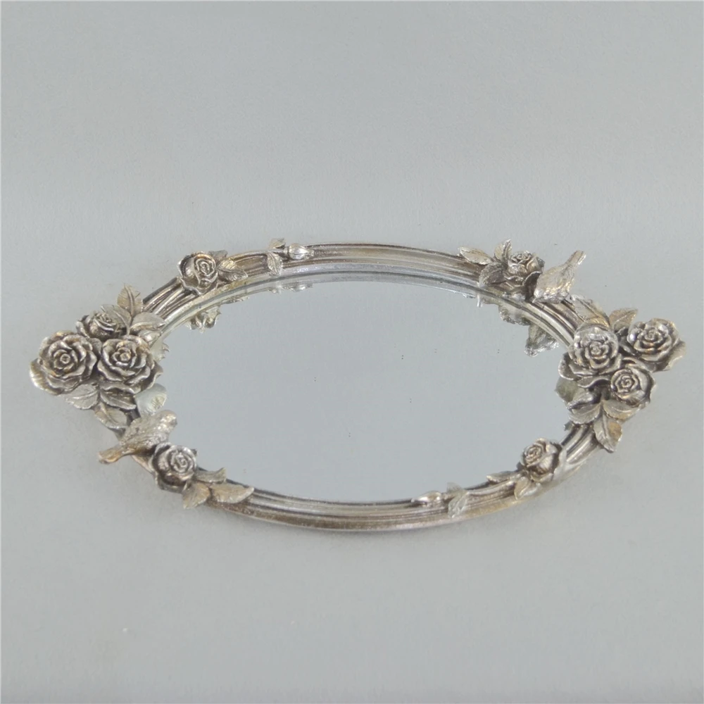 European Style Home Decor Resin Plastic Mirror Tray with printed design