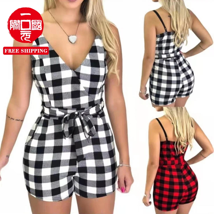 

2021 summer women's fashion bow tie shorts jumpsuit