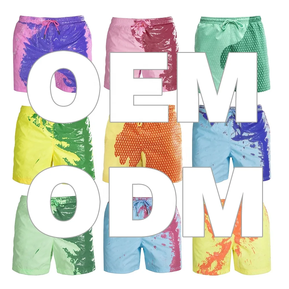 

BSCI OEM Custom Men Beach Shorts Color changing Swimming Short Summer Mens Boardshorts Board Shorts Quick Dry Swim Trunks, Customized color