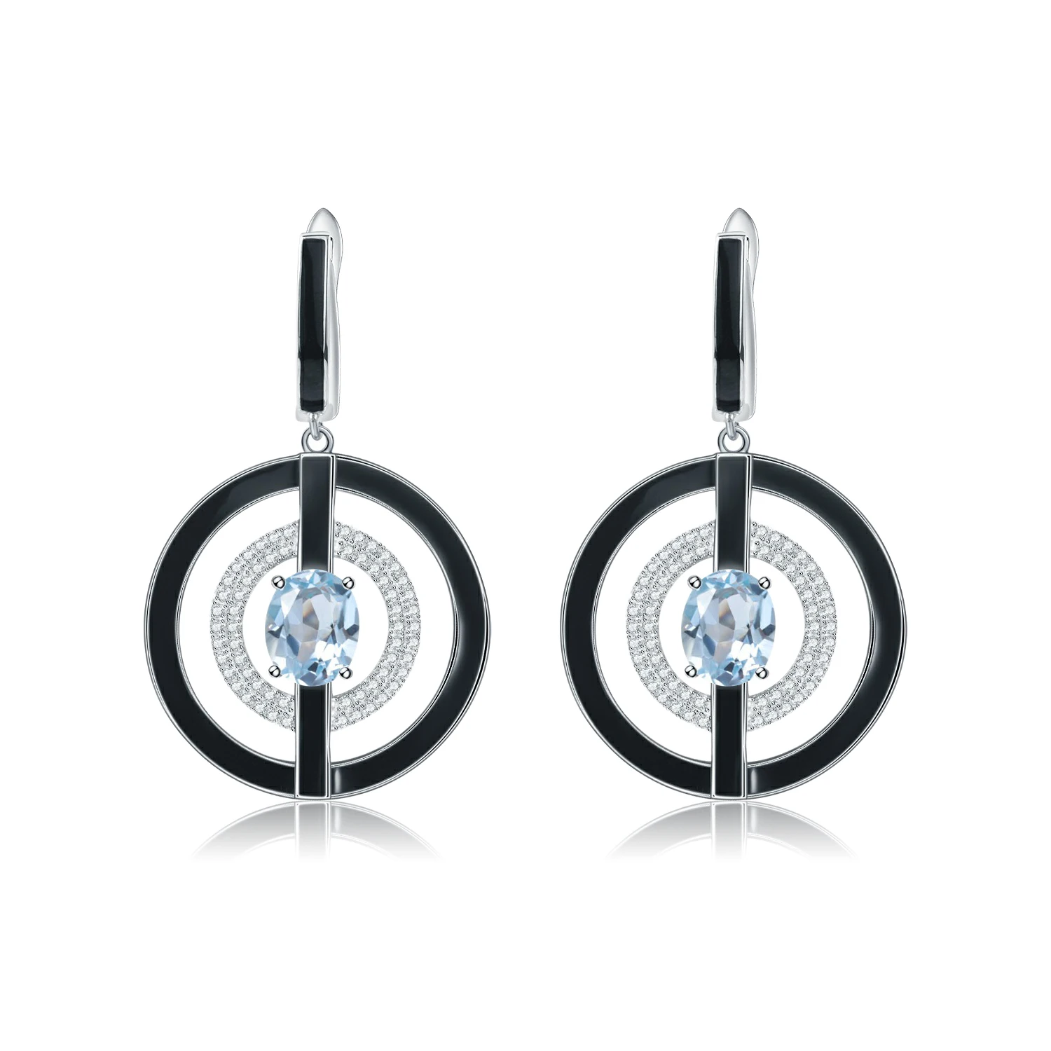 

Abiding Jewelry New Fashion Women 925 Sterling Silver Sky Blue Topaz Double Hoop Earrings Bold Statement Dangling Earrings