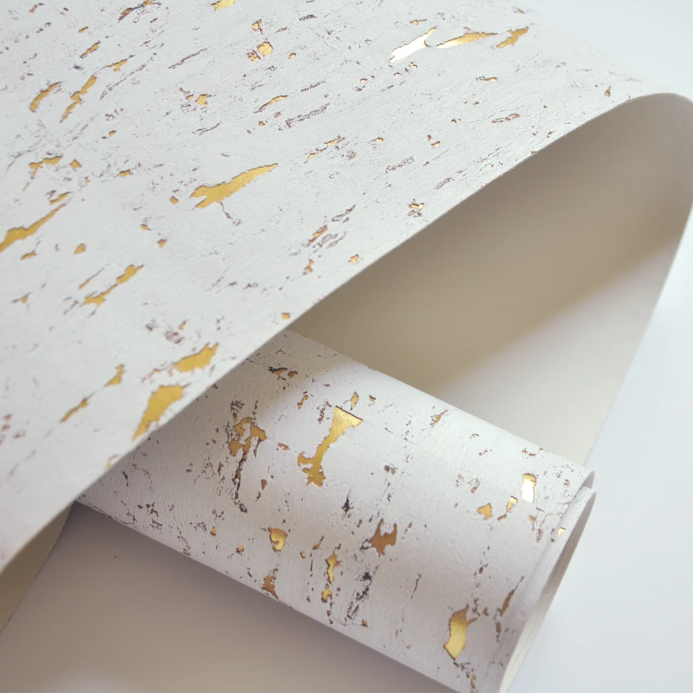 

2020 New color White off Gold Nordic style Real Cork Metallic Wallpaper For Home Decoration