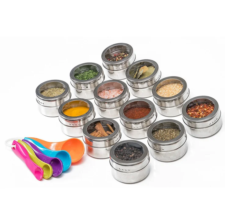 

AAA199 multifunction Mini Portable Stainless Steel Cooking Spice Bottle grill Outdoor picnic seasoning pot with clear cover, As pic, accept custom color