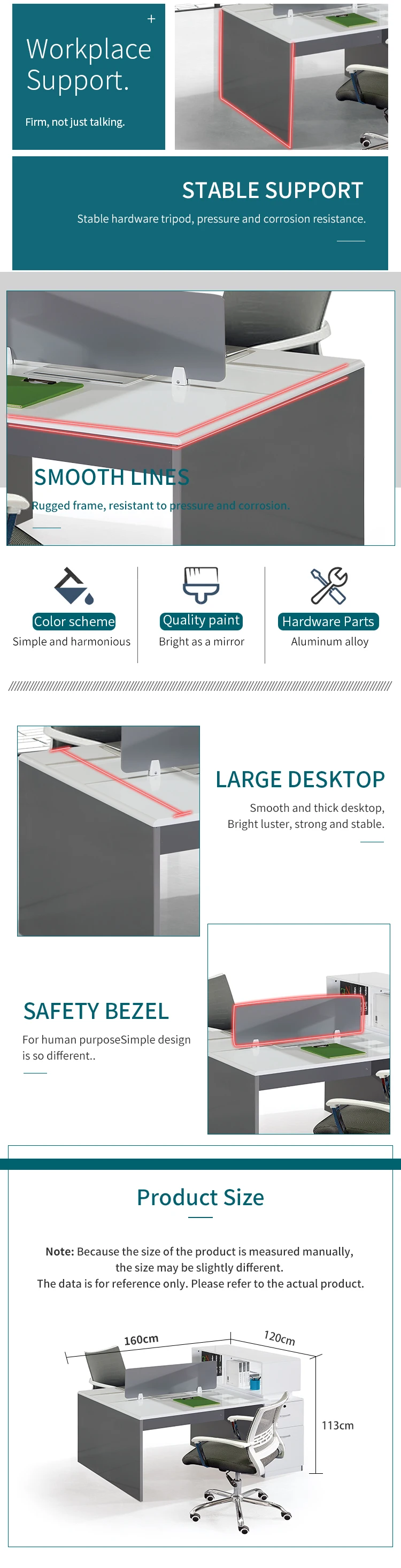 Commercial furniture modern design desk white table top 4 person seater office workstation for staff