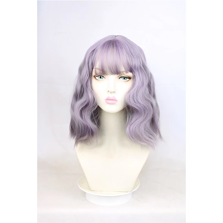 

Anime Cosplay Costume Wig Ombre Women Party High Temperature Wire Synthetic Short Bob Fluffy Slightly Curly Hair Wigs, Custom
