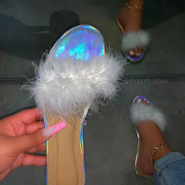 

Hot Selling Natural Fur Plush Sandals Women Indoor Outdoor Fashion Slipper Slides Custom Fox Fur Sandals slippers for women, Black silver laser brown