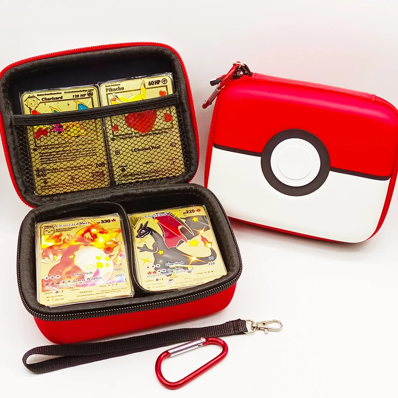 

Custom Classic Eva Trading Pokemon Card Carrying Case Colorful Black Card Bag Playing Cards Storage Box, Black,red