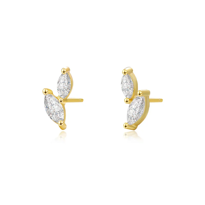 

Dainty Wholesale 999 Silver 18K Gold Plated Marquise Cut Cubic Zirconia Geometric Leaf Tiny Stud Earrings