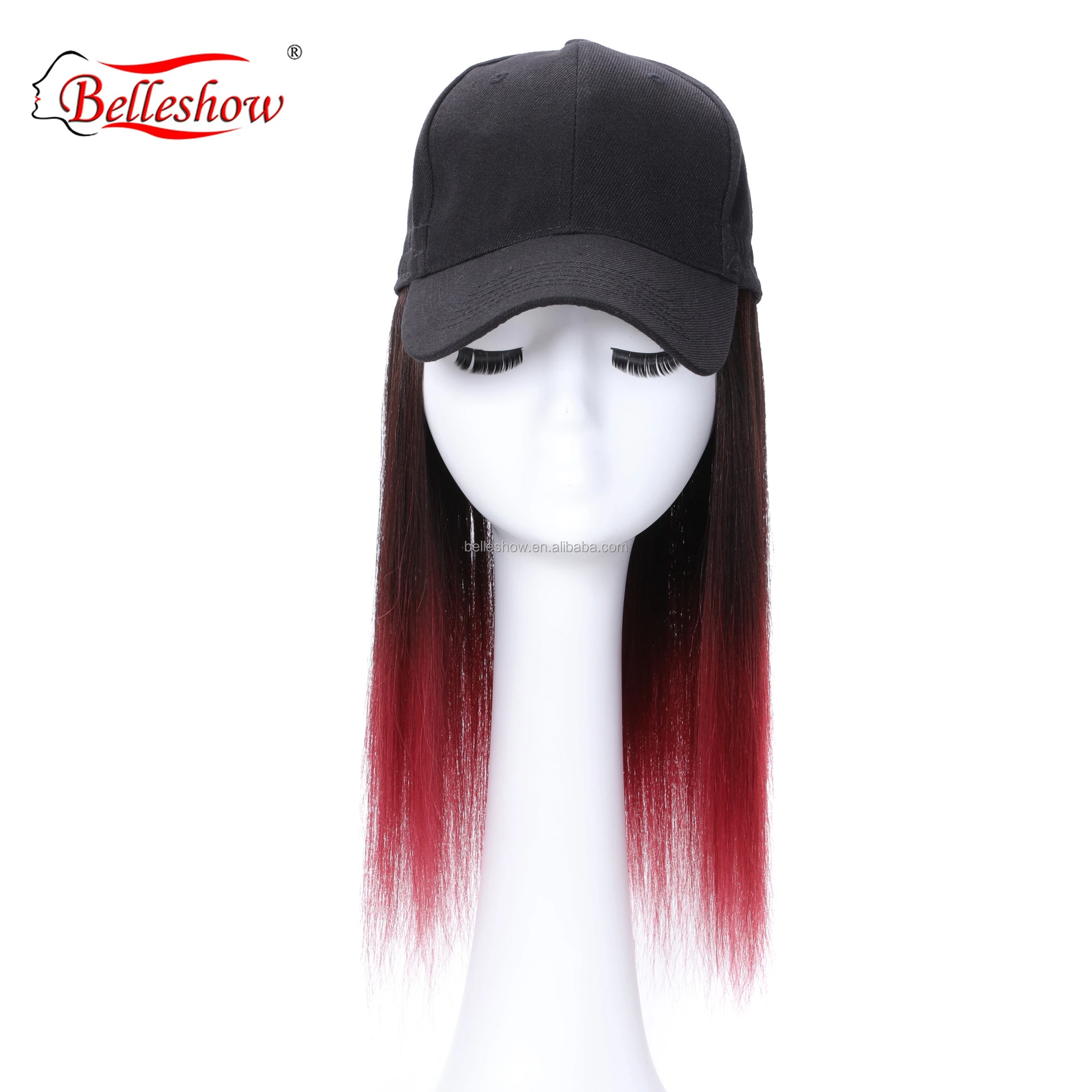 

Hot sell human hair long straight hair hat wig bobo head baseball hat wig short straight wig head cover black baseball hair