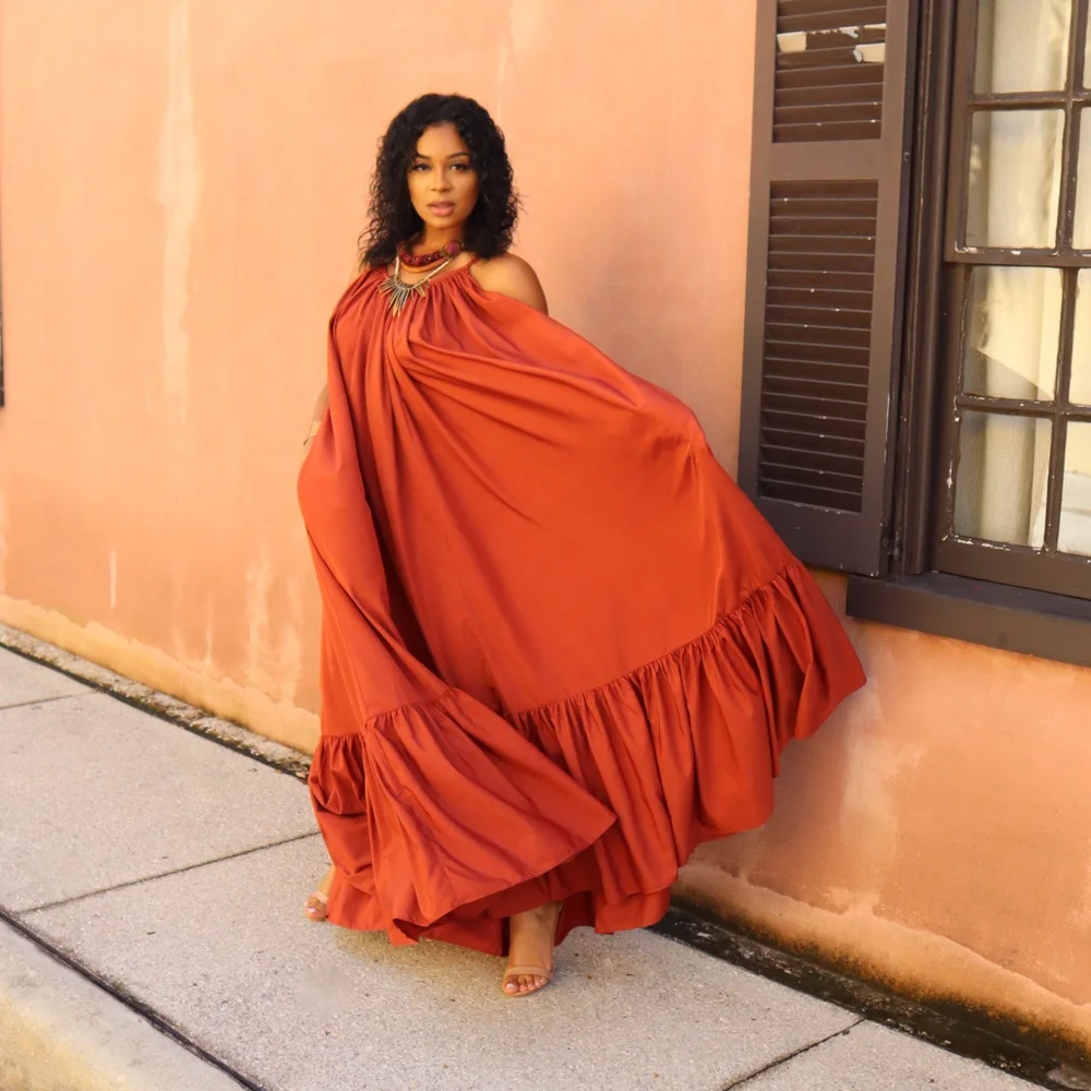 

Solid Color Summer Casual Beach Dress Sexy Sling Sleeveless Loose Long Large Swing Slip Dress Plus Size Women Maxi Dress, Shown