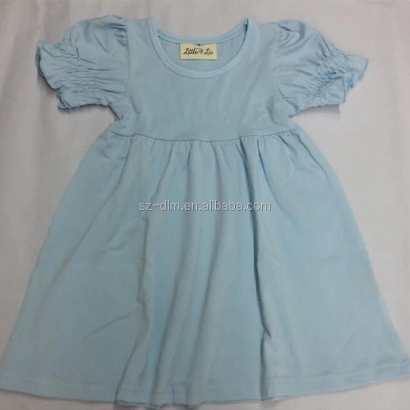 

New Arrival Toddler Girls summer dresses candy color puff sleeve dress Girls Tunic Dress, Solid color