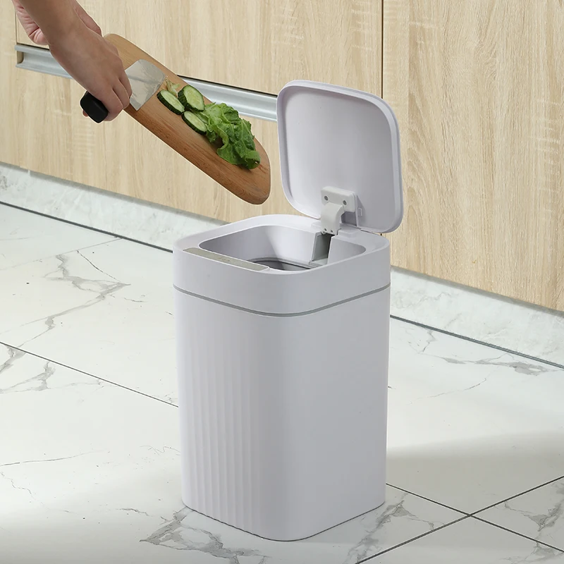 

USB charge 12L white color battery eco container electronic auto waste dustbin