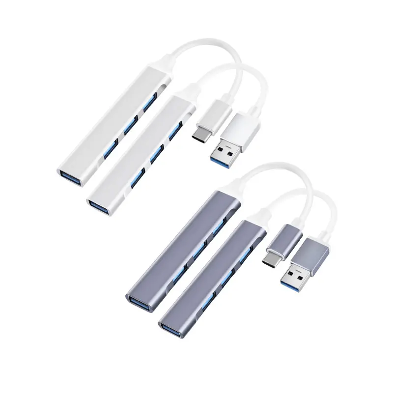 

New Product Ideas 2021 Dropship Wholesale 4 Ports USB 3.0 to USB C Adapter Type C USB Hub, Silver/gray