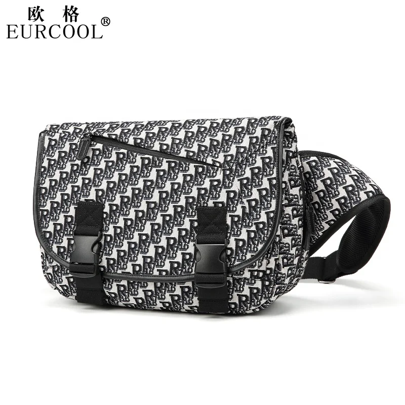 

Eurcool Custom Fashion Letter Pattern Print Canvas Cotton Fabric Chest Crossbody Men Sling Messenger Bags, Creamy white / black