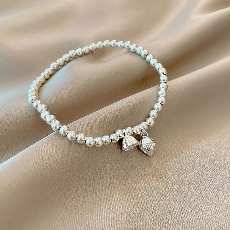 

Beaded Bracelet Small Fresh Wind Silver With Elastic Bracelet Lotus Pendant Bracelet For Women Jewelry