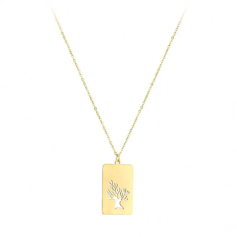 

Fashion Lucky Tree Necklace Square Pendant Necklace Stainless Steel, Gold color