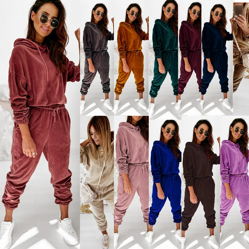 

2021 New Autumn Set Hoodie Top And Trousers Tracksuit Women Velvet Tracksuit