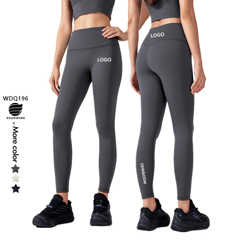 Xsunwing Sports Girl Athletic Fitness Running Gym Yoga Pants High Waist Fleece-Lined Leggings No Front T-Line Solid Color WDQ196