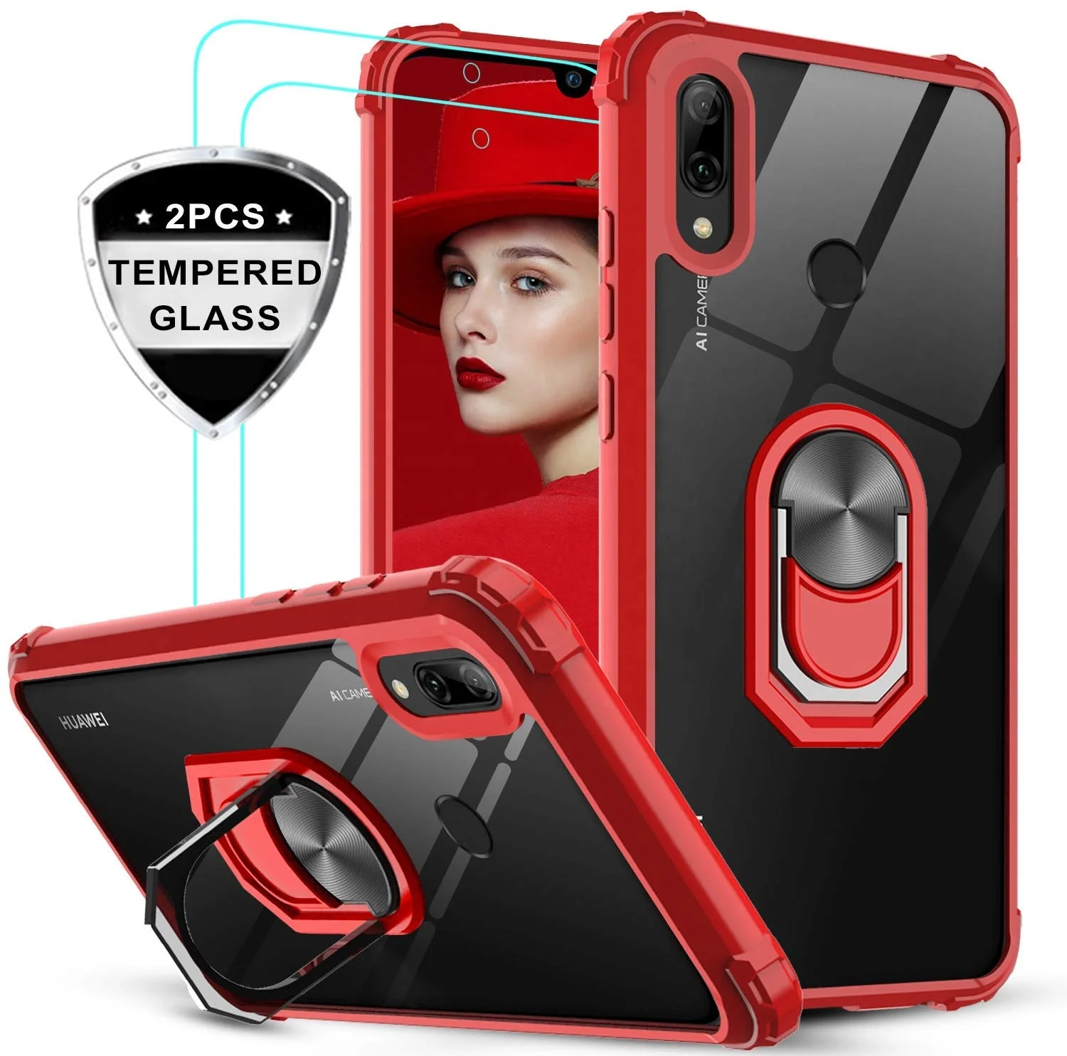 

LeYi phone clear cell phone waterproof bag for Huawei p smart 2019 hard tpu back case with tempered glass[2 Pack]