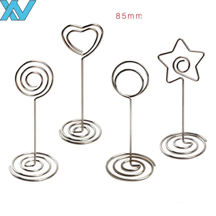
85mm silver metal wire heart shape business card holder memo clip 