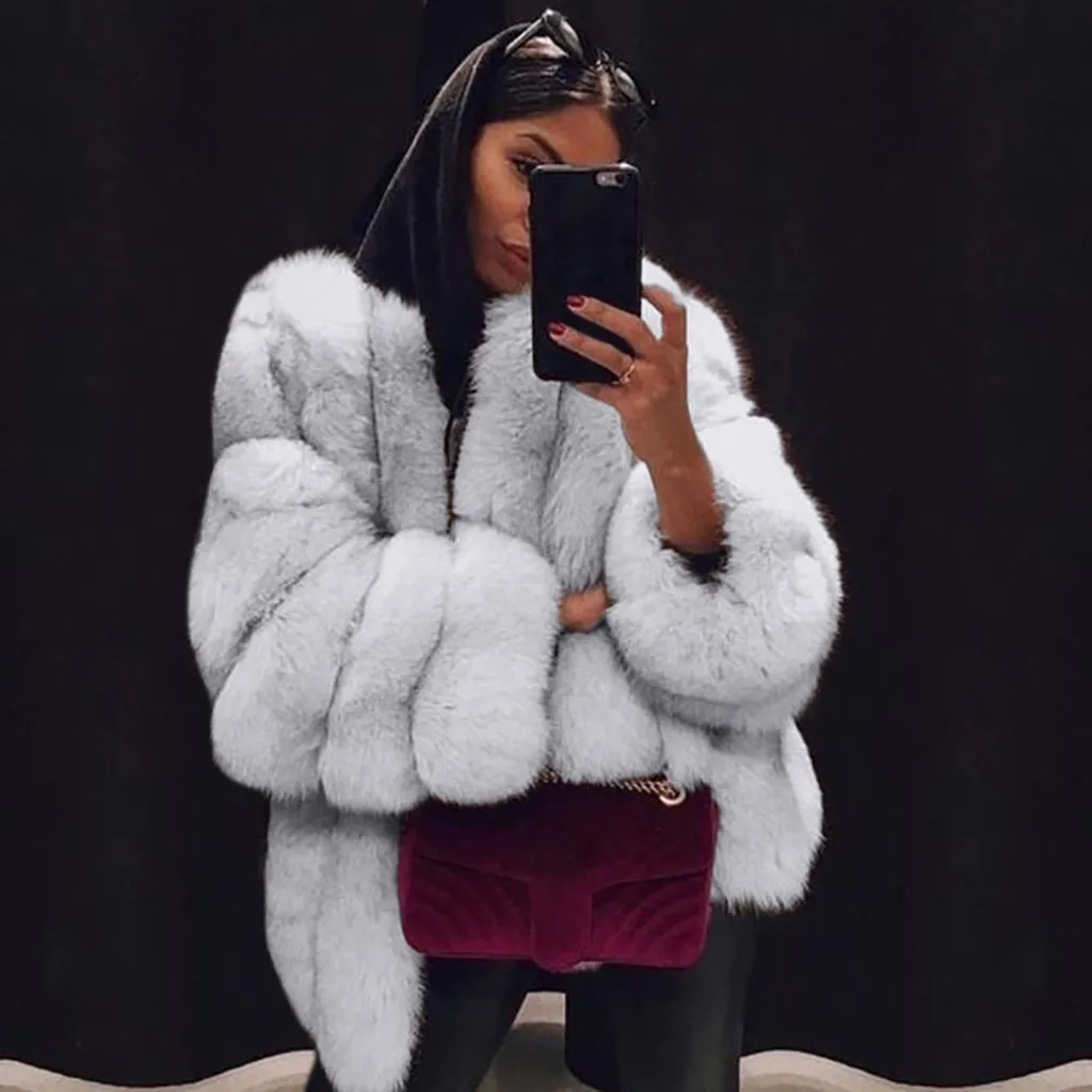 

New Jacket Overcoat Women Clothing Plus Size Top Coat Wholesale Fox Fur Artificial Fur Luxury Fashion Winter Fur Lining Thick