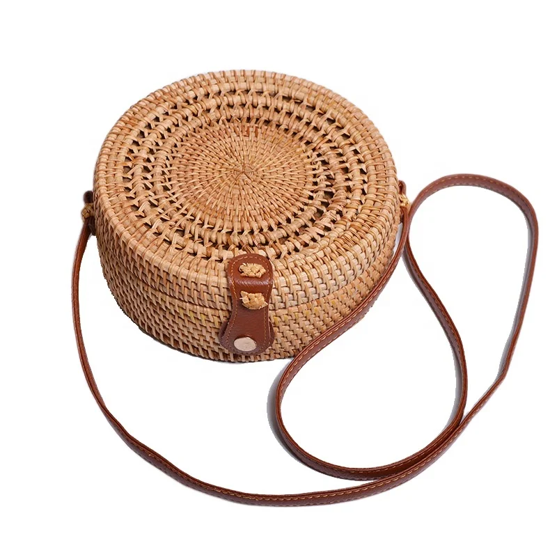 

OEM custom ladies round woven bali rattan bag vintage souvenir single shoulder handbags, Customizable