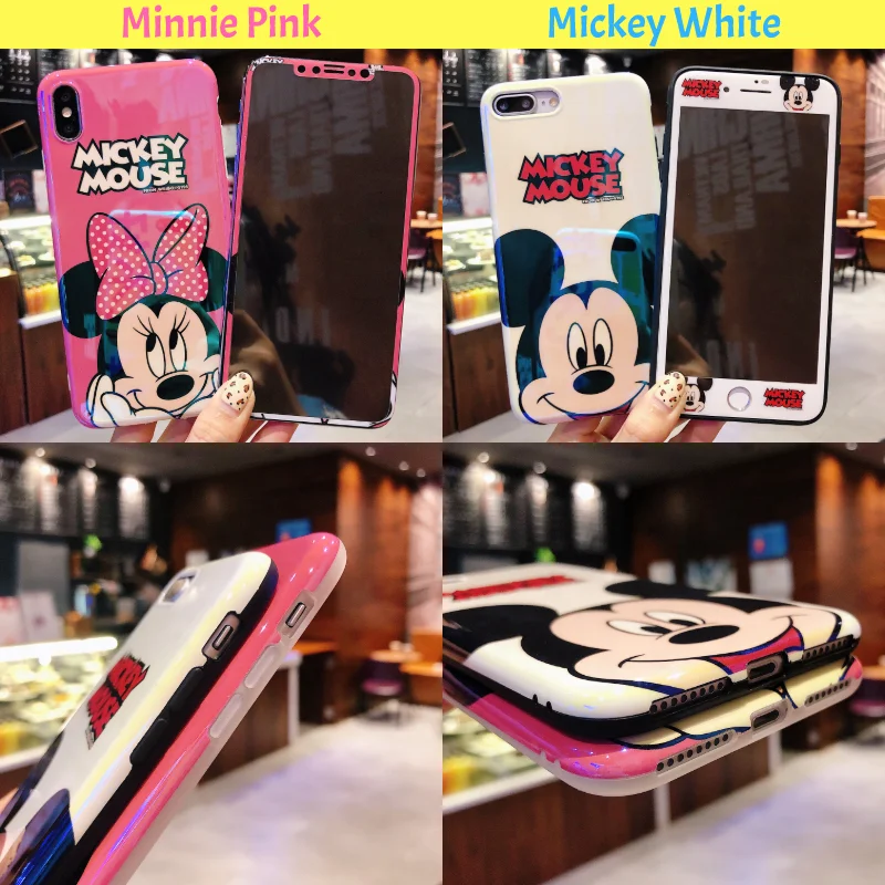 
Cute cartoon monster design Mickey Kitty luffy tpu soft phone case and protective glass for iphone 