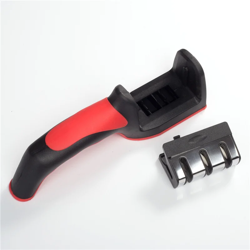 

Manual Quick Kitchen Knife Sharpener Professional 3 stages Sharpening Stone With Non slip Rubber handle, Black