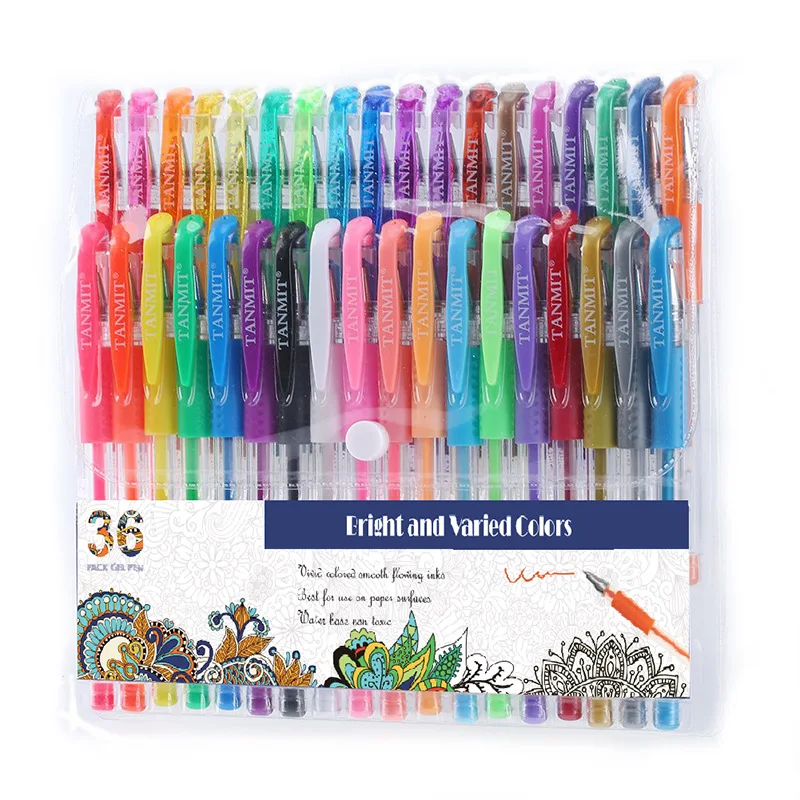 Hot Sale Colored Gel Pen 36 Colors Glitter Gel Pen Set For Adult