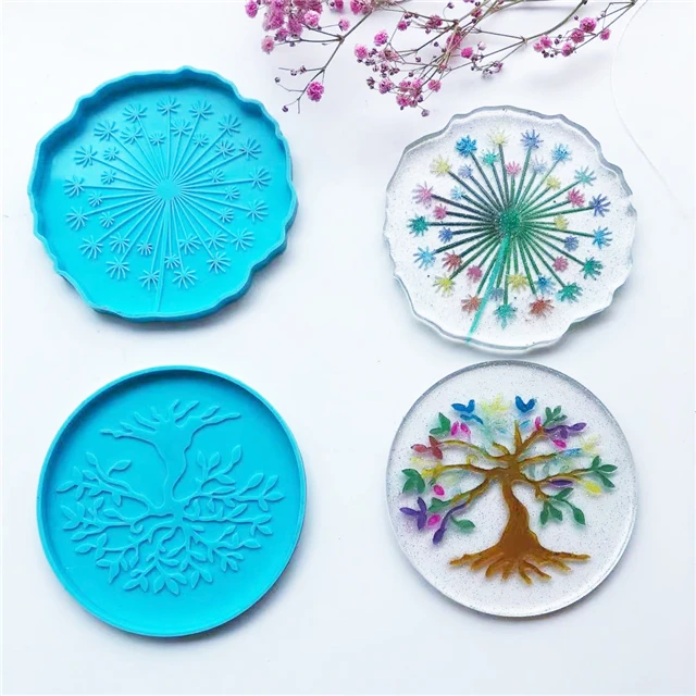 

J065 Free Sample DIY Shiny Beauty Flower Dandelion Tree Of Life Coaster Molds