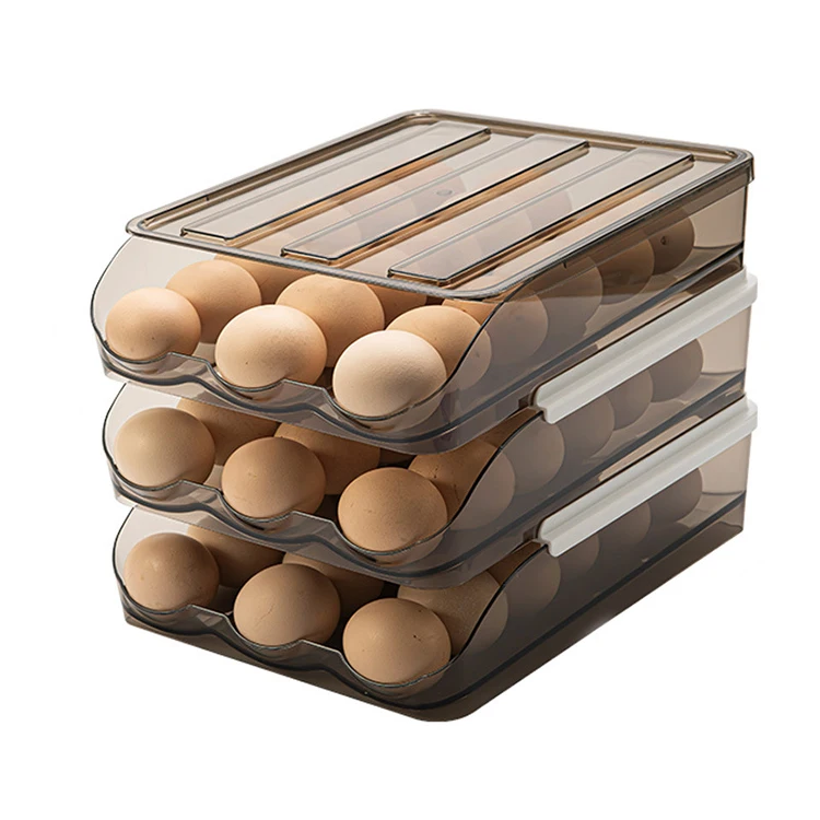 

Amazon Hot Sale Clear 18/24 Egg Holder Egg Boxes Drawer Type Kitchen Refrigerator Rolling Drawer Egg Container Clear Storage Box