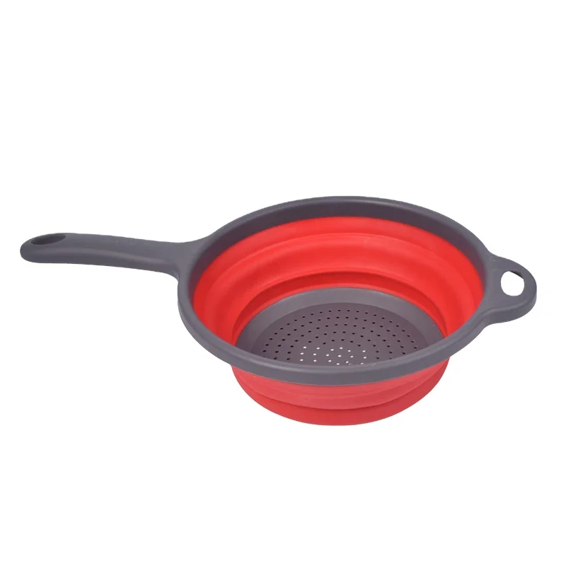 

High quality Colander Fruit Vegetable kitchen plastic foldable Strainer with Handle, Red