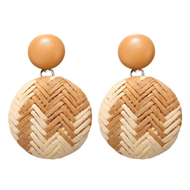 

Wood Stud Earring Bohemian Round Rattan Weave Dangle Earrings For Women Round Mix Colors Female Gift Jewelry
