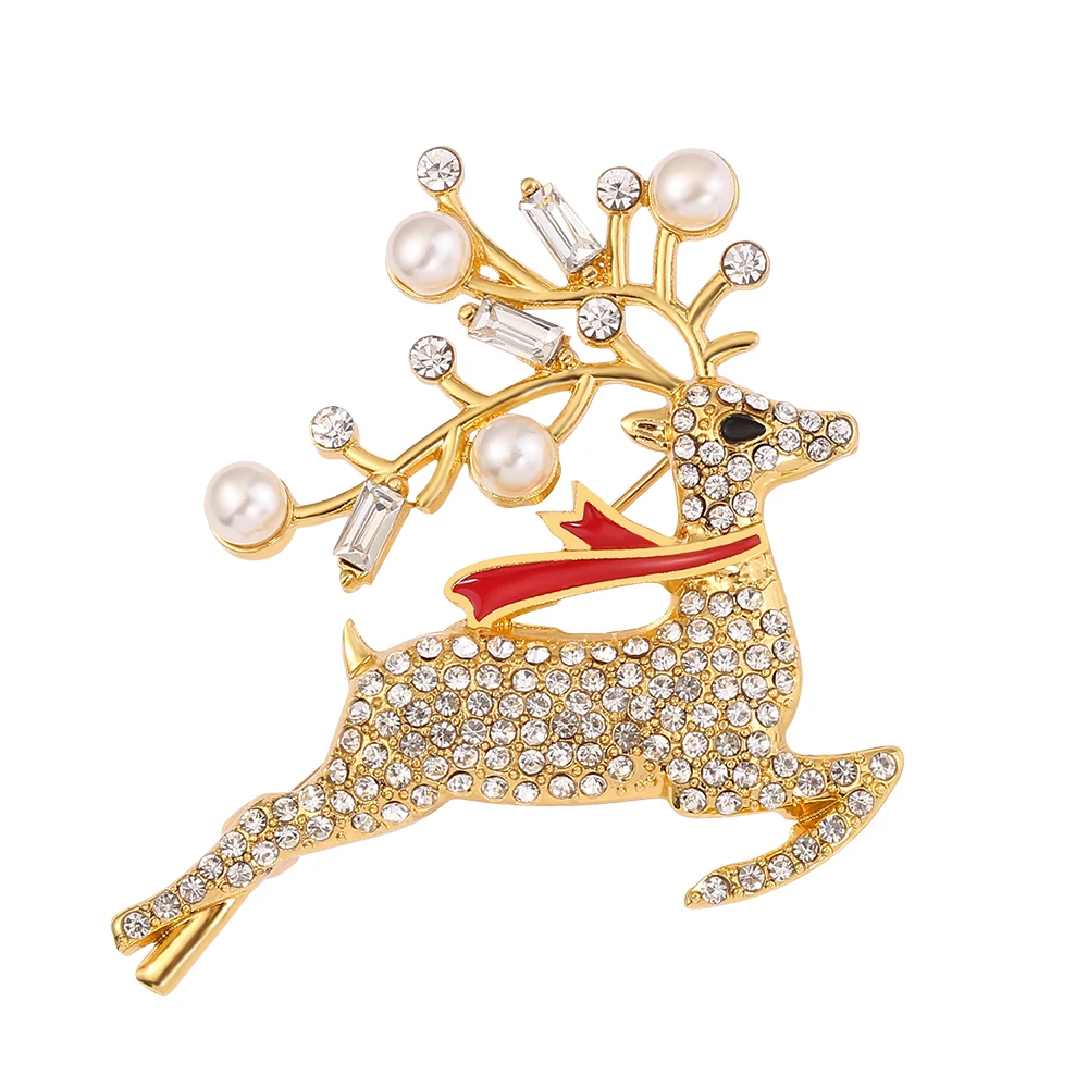 

Cute Running Deer Brooches For Women Xmas Gifts New Year Fashion Reindeer Elk Rhinestones Christmas Brooch, Gold/silver color